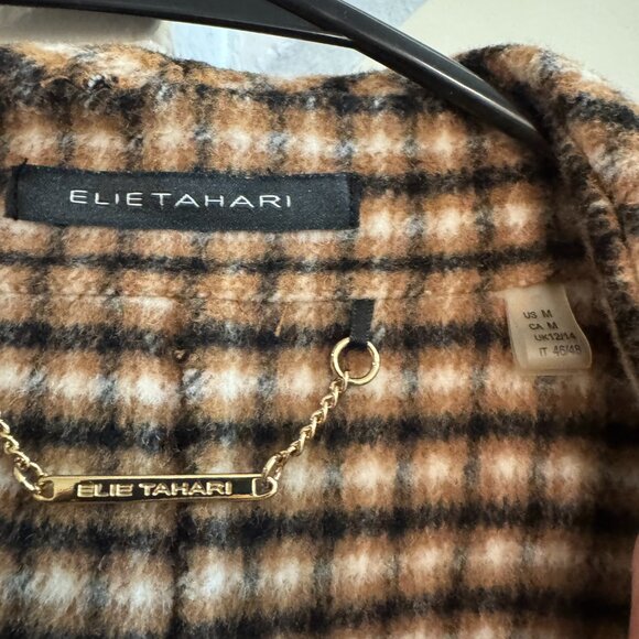 Elie Tahari Vienna Belted Wool Blend Plaid Wrap Coat Jacket - Picture 2 of 4